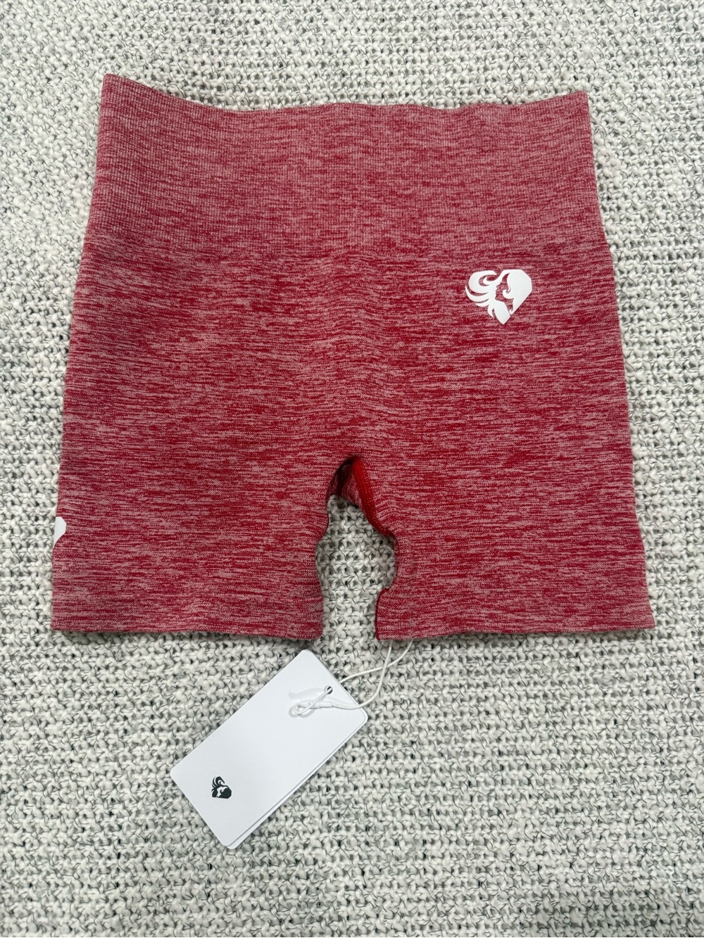 Women's Marled Red Athletic Bike Shorts with Subtle Heart Logo